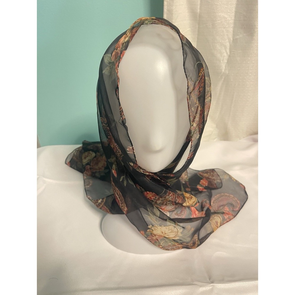 Women's‎ Scarf Black Floral Sheer Light